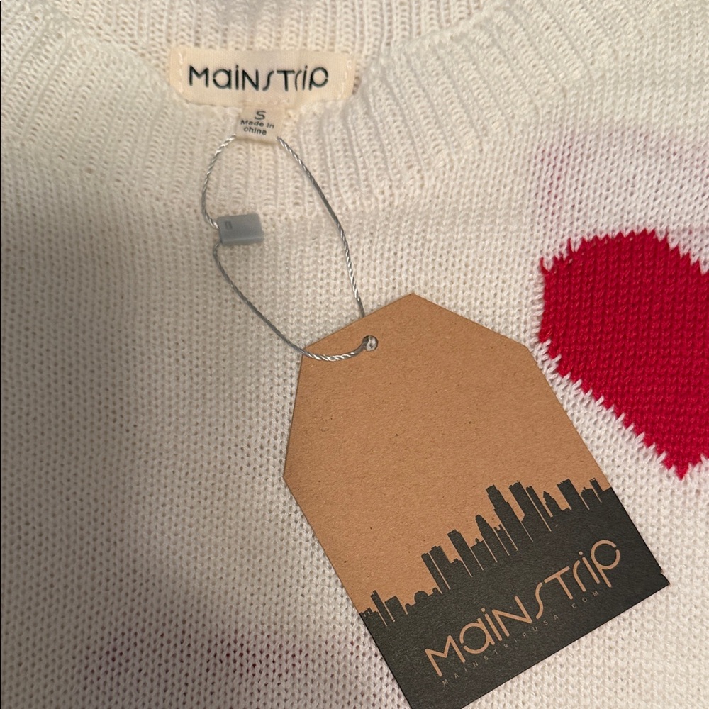 Main Strip Cream Sweater with Red Hearts NWT! - Picture 3 of 16